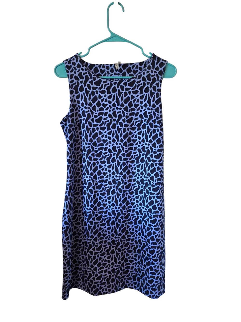 Lulu-B Womens Blue Giraffe Print Sleeveless Travel Dress Size Medium Resort Wear